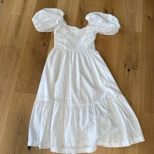 Abercrombie & Fitch White Puff Sleeve Midi Dress Size S